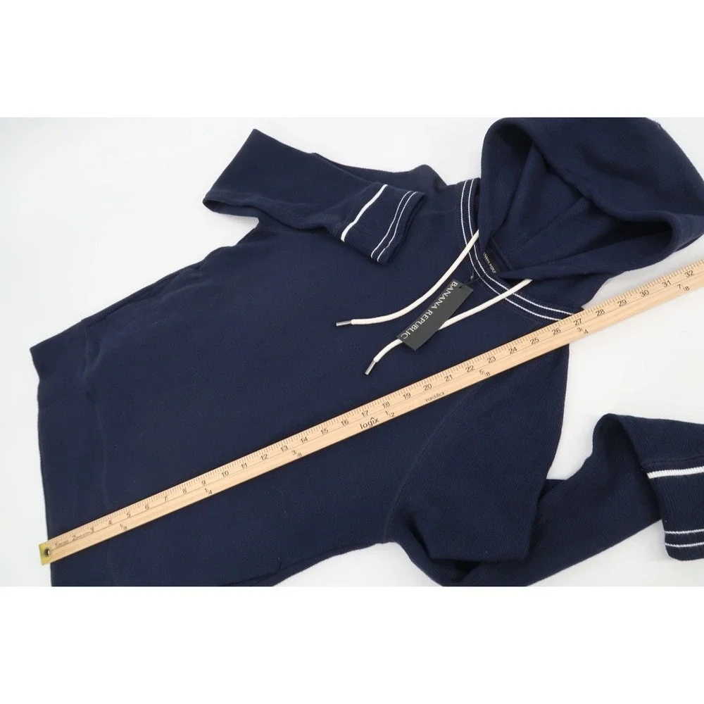 Banana Republic Hoodie Mens Small Navy Brushed Waffle Knit Contrast Pullover NEW